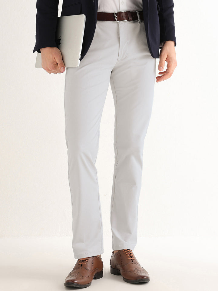 Hancock   Men   Smoke Grey   Solids   Cotton Elastane   Slim Fit   Formal   Trouser