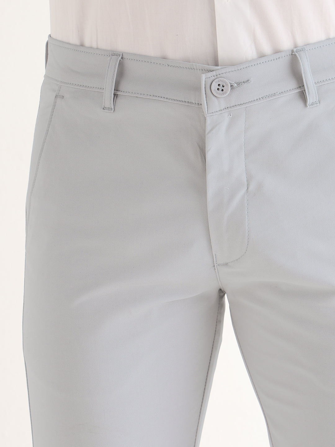 Hancock   Men   Smoke Grey   Solids   Cotton Elastane   Slim Fit   Formal   Trouser