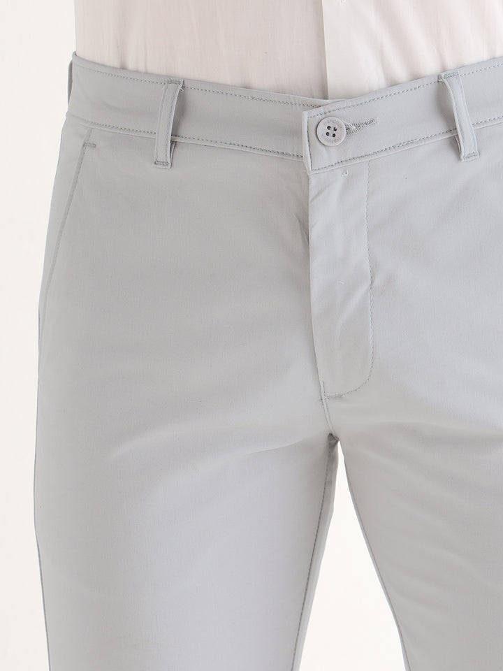 Hancock   Men   Smoke Grey   Solids   Cotton Elastane   Slim Fit   Formal   Trouser