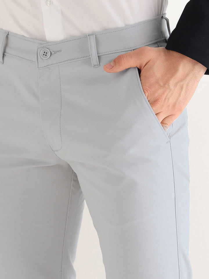 Hancock   Men   Smoke Grey   Solids   Cotton Elastane   Slim Fit   Formal   Trouser
