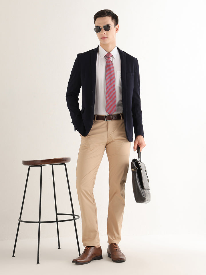 Hancock   Men   Tan   Solids   Cotton Elastane   Slim Fit   Formal   Trouser
