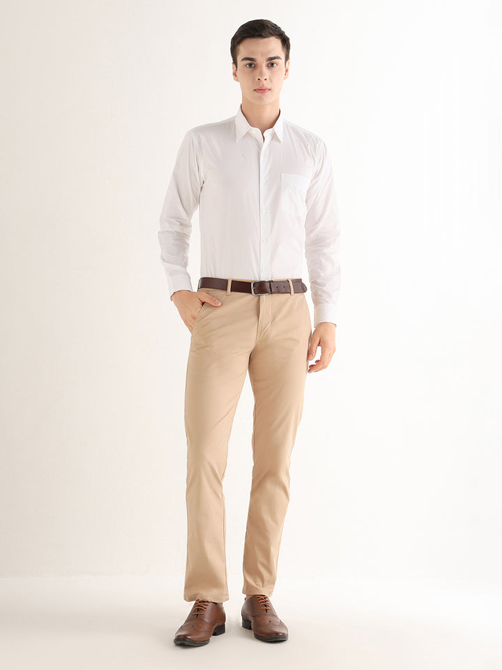 Hancock   Men   Tan   Solids   Cotton Elastane   Slim Fit   Formal   Trouser
