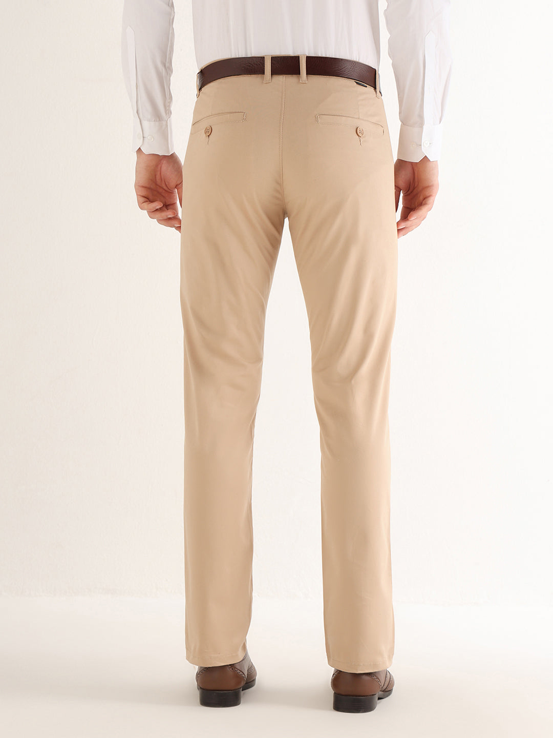 Hancock   Men   Tan   Solids   Cotton Elastane   Slim Fit   Formal   Trouser