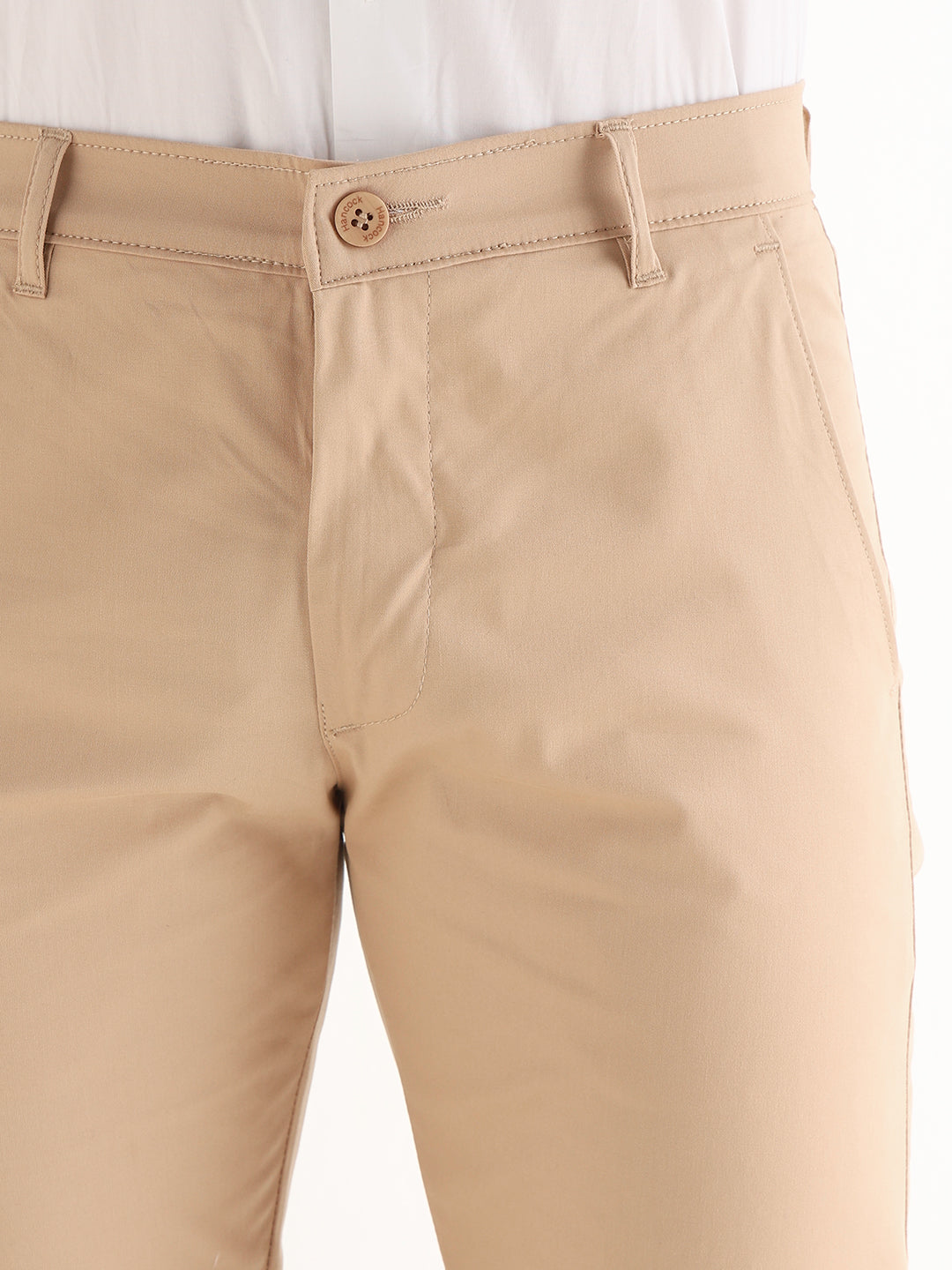 Hancock   Men   Tan   Solids   Cotton Elastane   Slim Fit   Formal   Trouser
