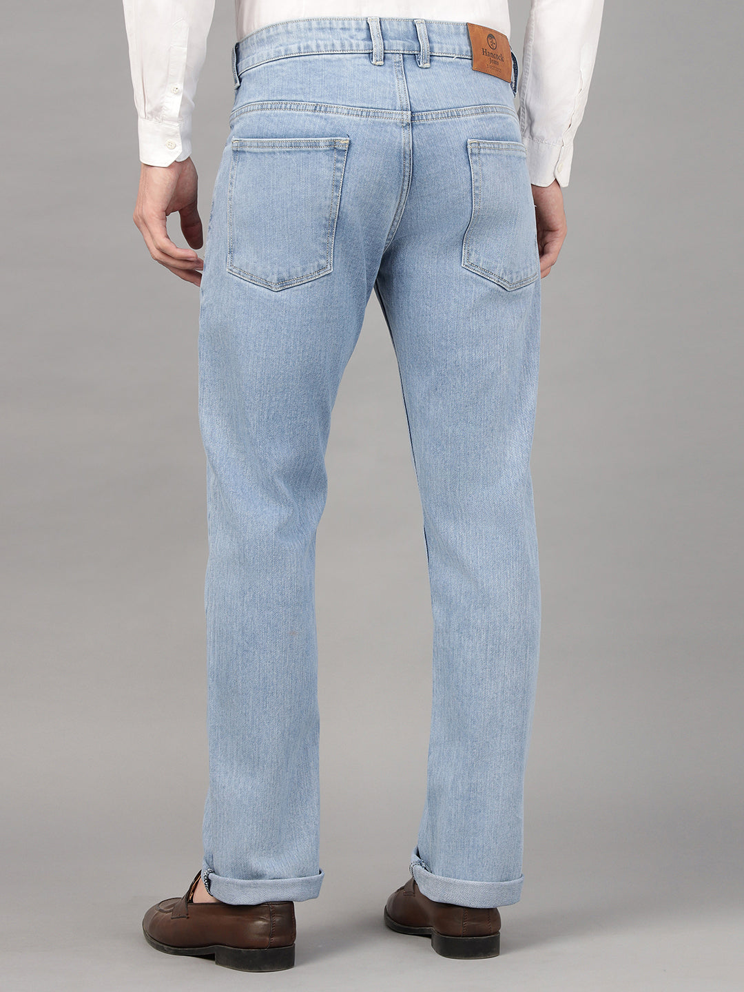 Hancock Men Light Blue Solid Cotton Elastene Relaxed Fit Casual Jeans