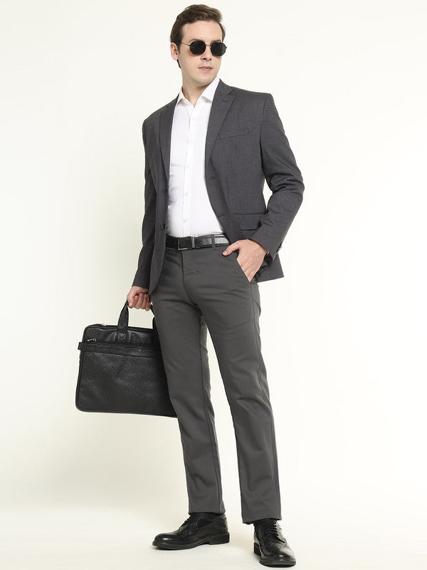 Hancock Men Dark Grey Cotton Stretch Mid-Rise Slim Fit Formal Chinos Trousers