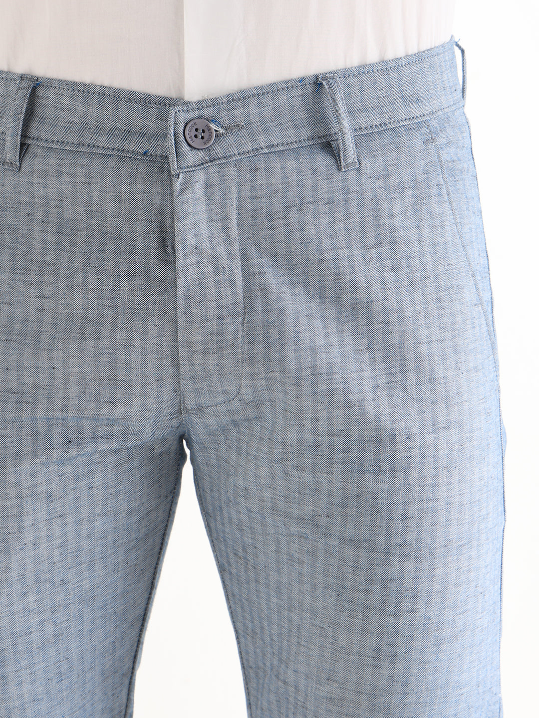 Hancock   Men   Blue   Solid Self Design   Cotton Elastane   Slim Fit   Formal   Trouser