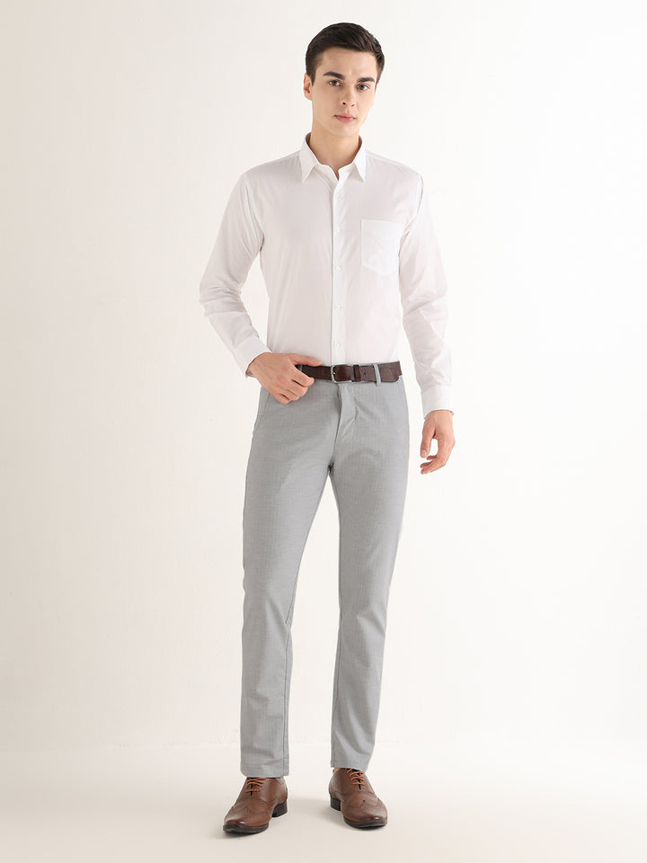 Hancock   Men   Grey   Solid Self Design   Cotton Elastane   Slim Fit   Formal   Trouser