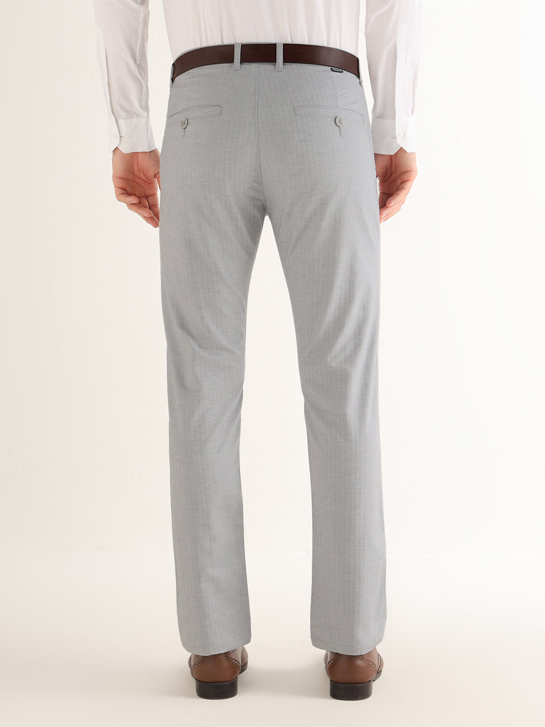 Hancock   Men   Grey   Solid Self Design   Cotton Elastane   Slim Fit   Formal   Trouser