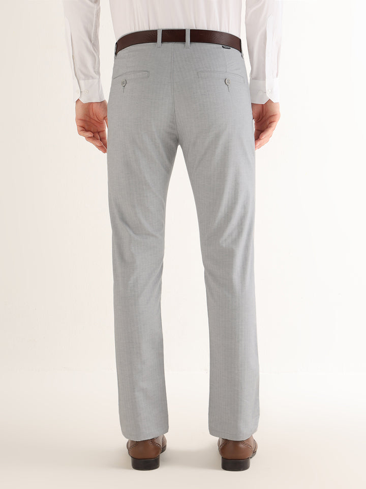 Hancock   Men   Grey   Solid Self Design   Cotton Elastane   Slim Fit   Formal   Trouser