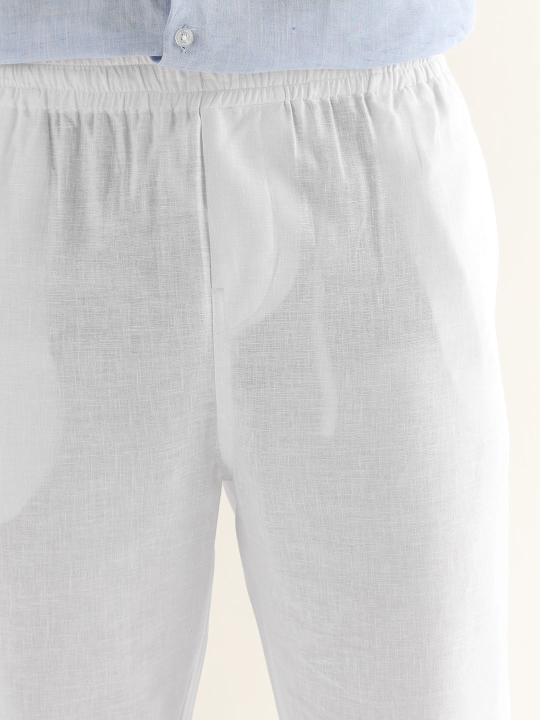 Hancock Men White Solid Linen Cotton Slim Fit Formal Trouser