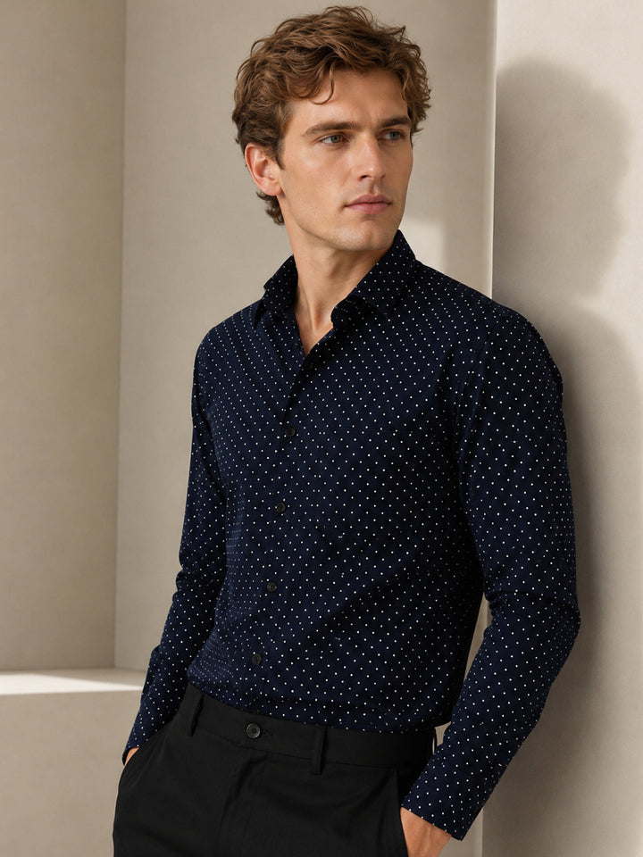 Men Navy & White Print Pure Cotton Slim fit Party Shirt