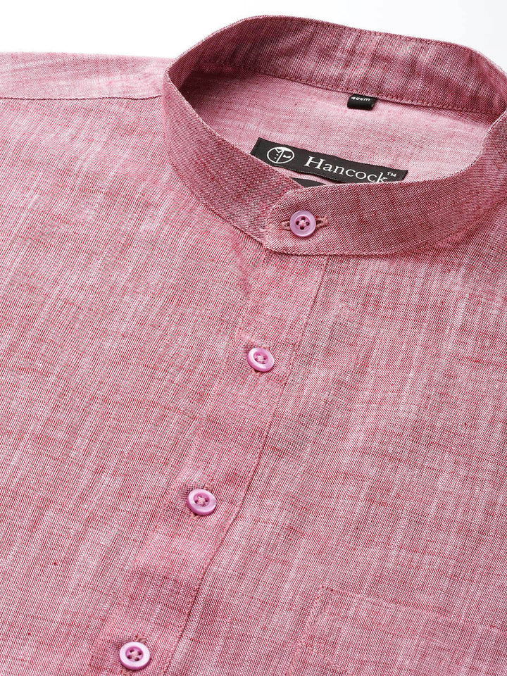 Hancock Men Red-Pink Solid Pure Cotton Slim Fit Casual Kurta