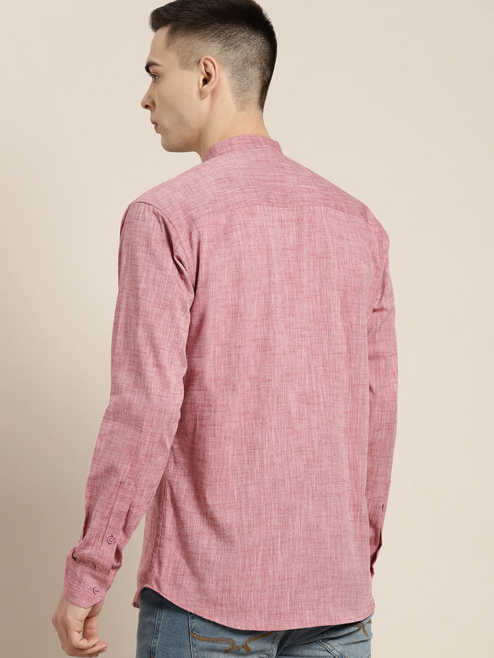 Hancock Men Red-Pink Solid Pure Cotton Slim Fit Casual Kurta