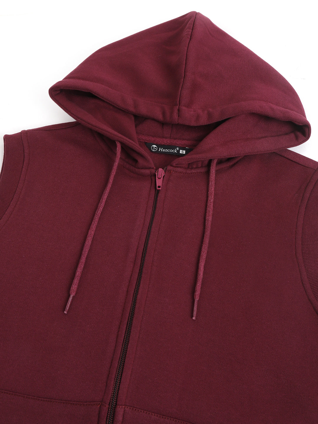 Women Burgundy Solid Sleeveless Front Open Full Zipper Hooded Sweatshirt