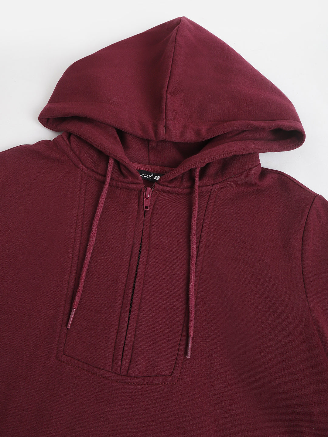 Women Burgundy Solid Half Zipper Regular Fit Hooded Sweatshirt