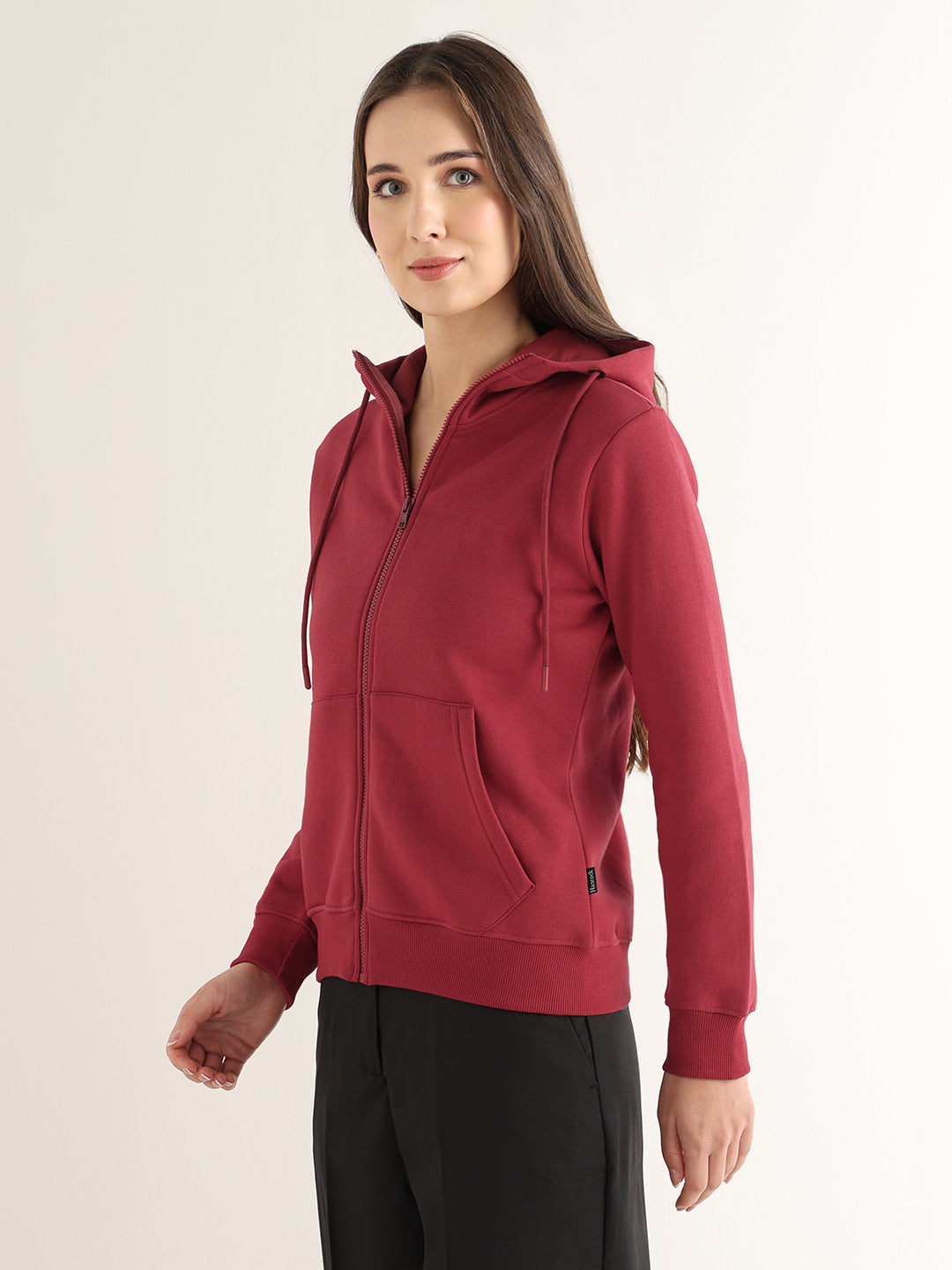 Hancock Women Red Solid Cotton Blend Regular Fit Casual Sweatshirt