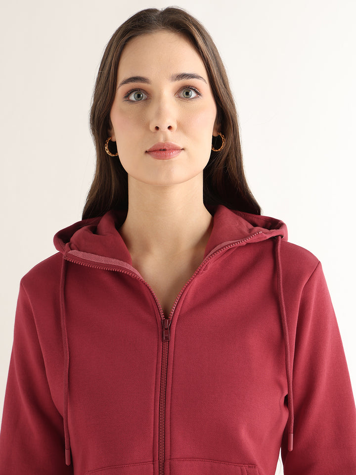 Hancock Women Red Solid Cotton Blend Regular Fit Casual Sweatshirt