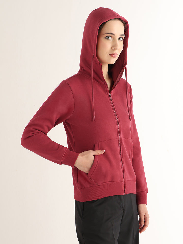 Hancock Women Red Solid Cotton Blend Regular Fit Casual Sweatshirt