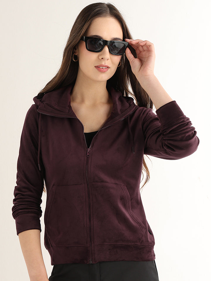 Hancock Women Coffee Solid Cotton Blend Regular Fit Casual Sweatshirt