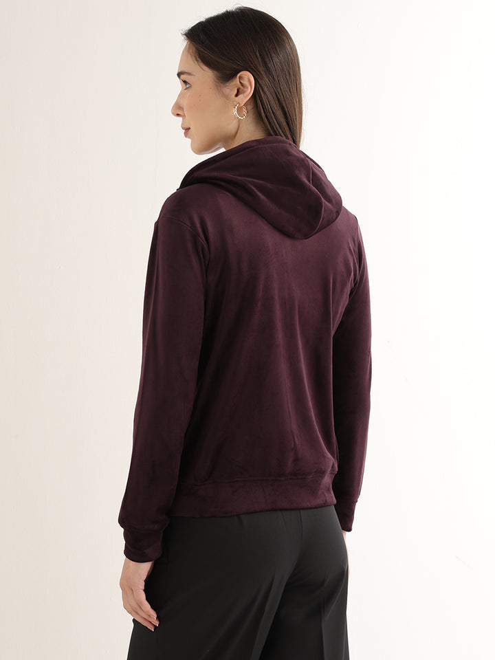 Hancock Women Coffee Solid Cotton Blend Regular Fit Casual Sweatshirt
