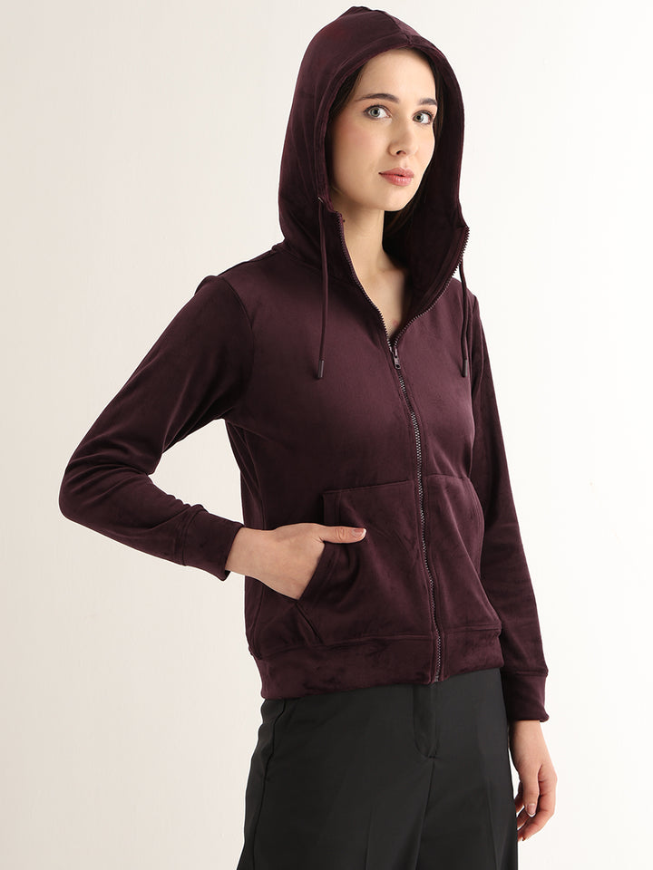 Hancock Women Coffee Solid Cotton Blend Regular Fit Casual Sweatshirt
