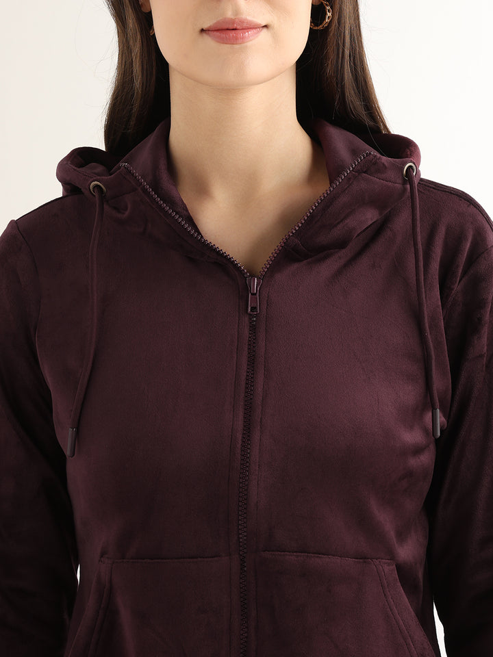 Hancock Women Coffee Solid Cotton Blend Regular Fit Casual Sweatshirt