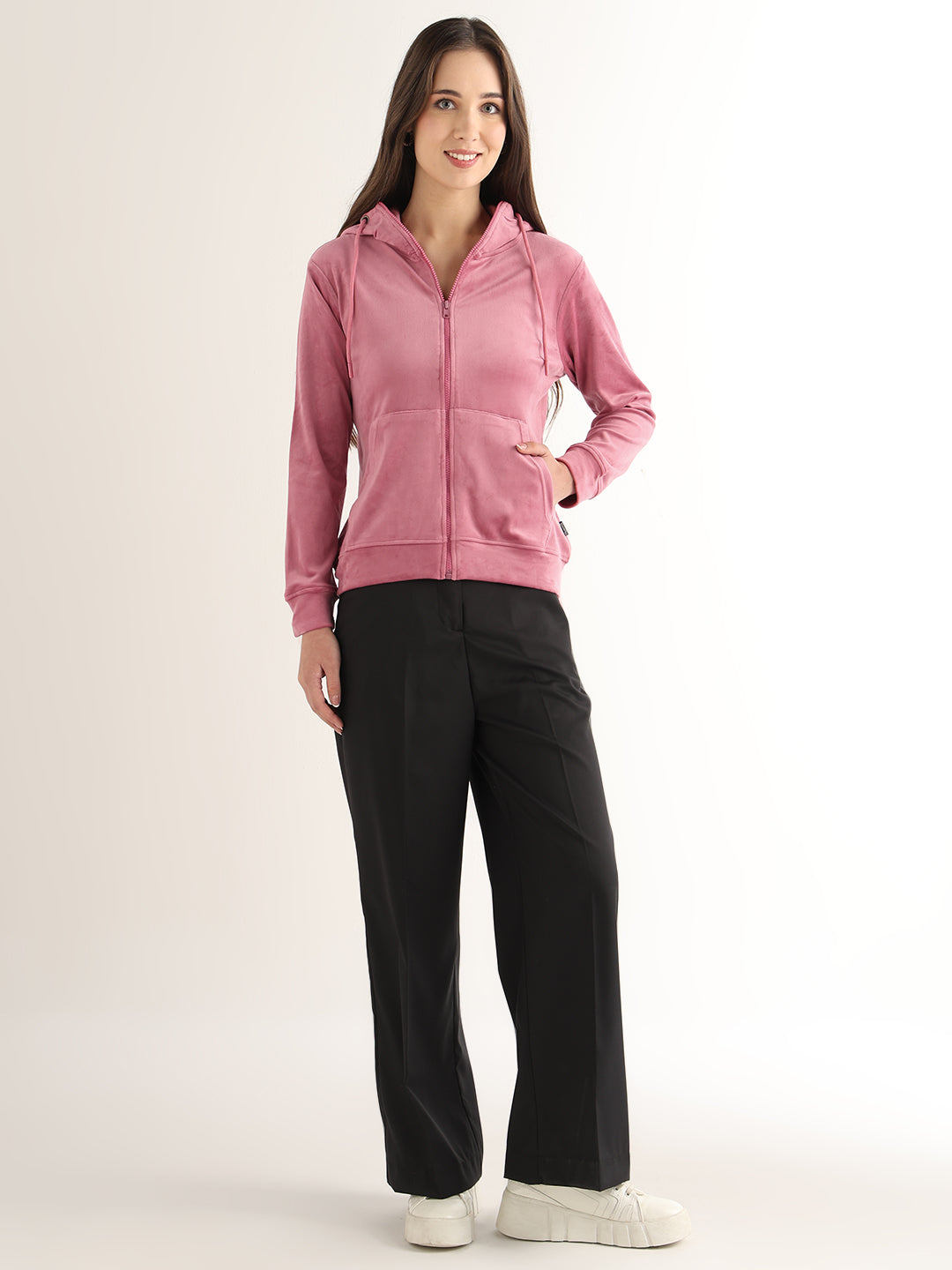 Hancock Women Pink Solid Cotton Blend Regular Fit Casual Sweatshirt