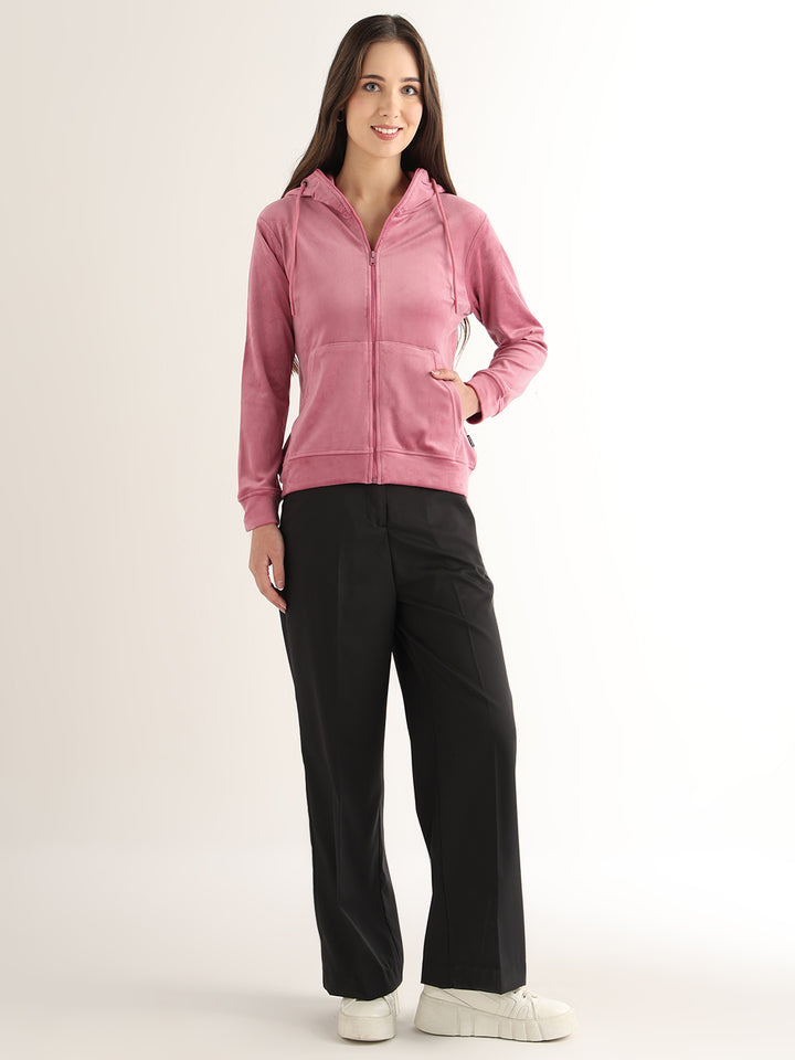 Hancock Women Pink Solid Cotton Blend Regular Fit Casual Sweatshirt
