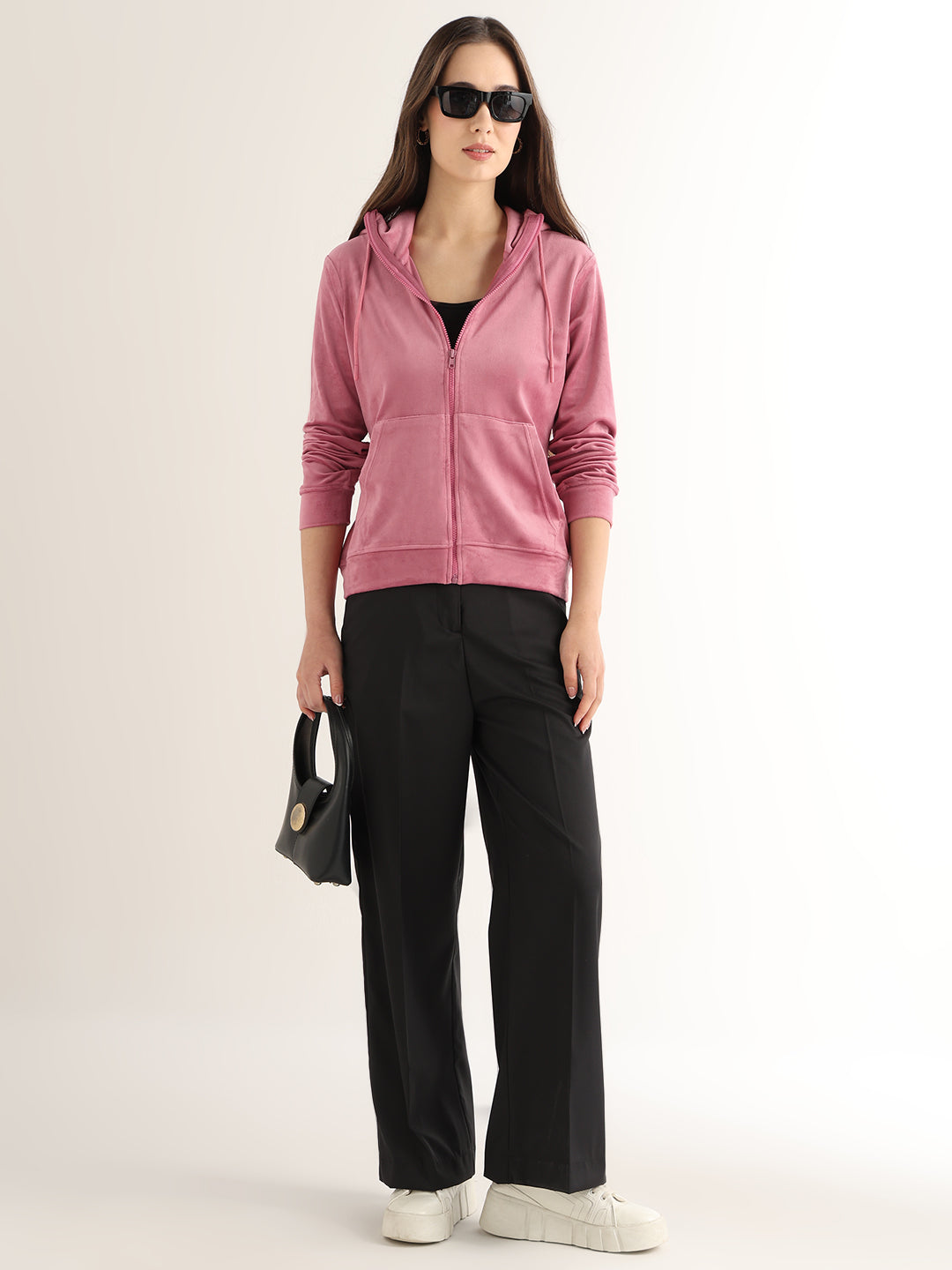 Hancock Women Pink Solid Cotton Blend Regular Fit Casual Sweatshirt