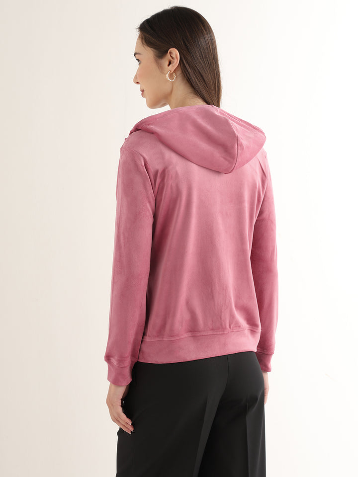 Hancock Women Pink Solid Cotton Blend Regular Fit Casual Sweatshirt