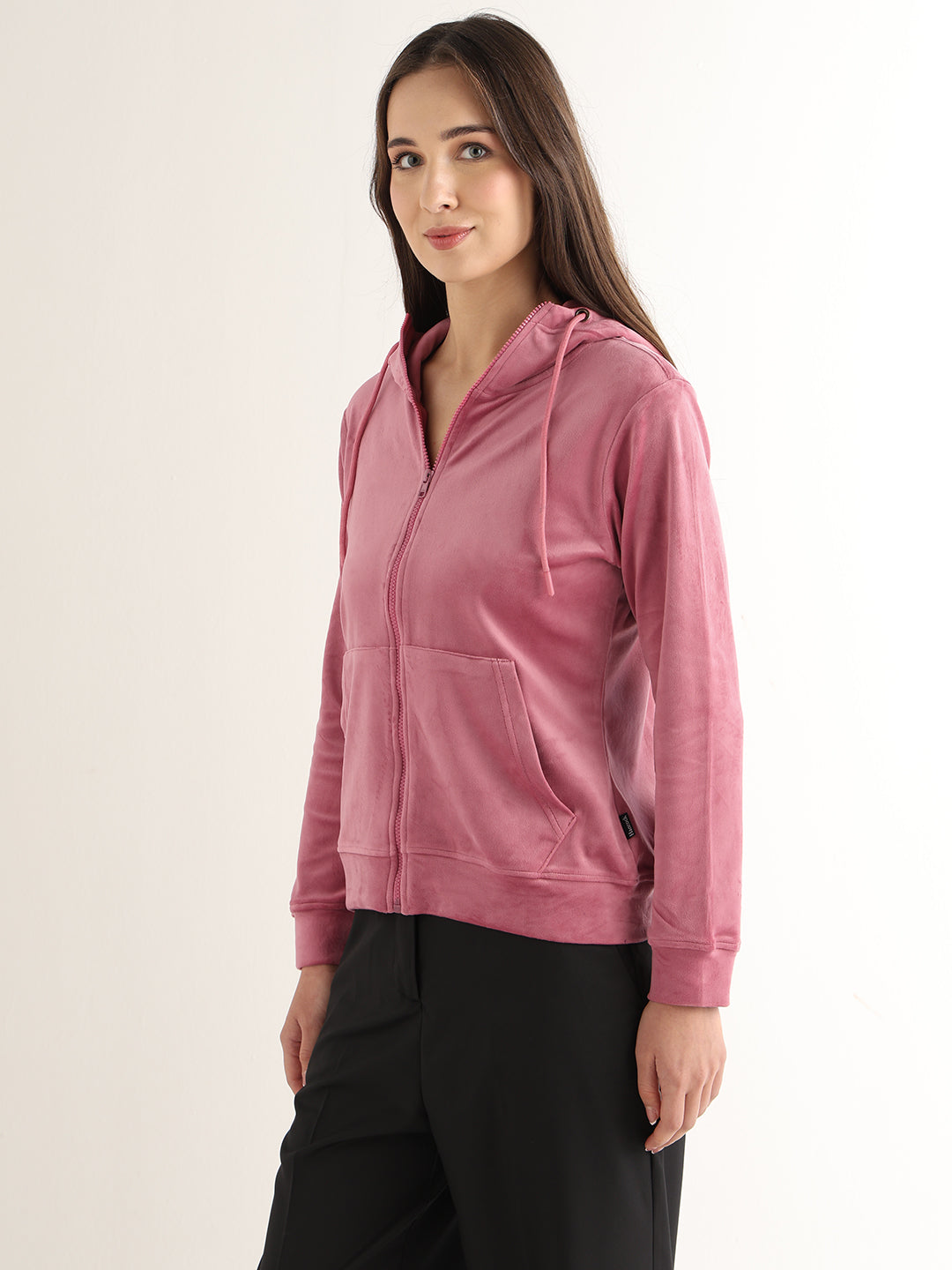 Hancock Women Pink Solid Cotton Blend Regular Fit Casual Sweatshirt