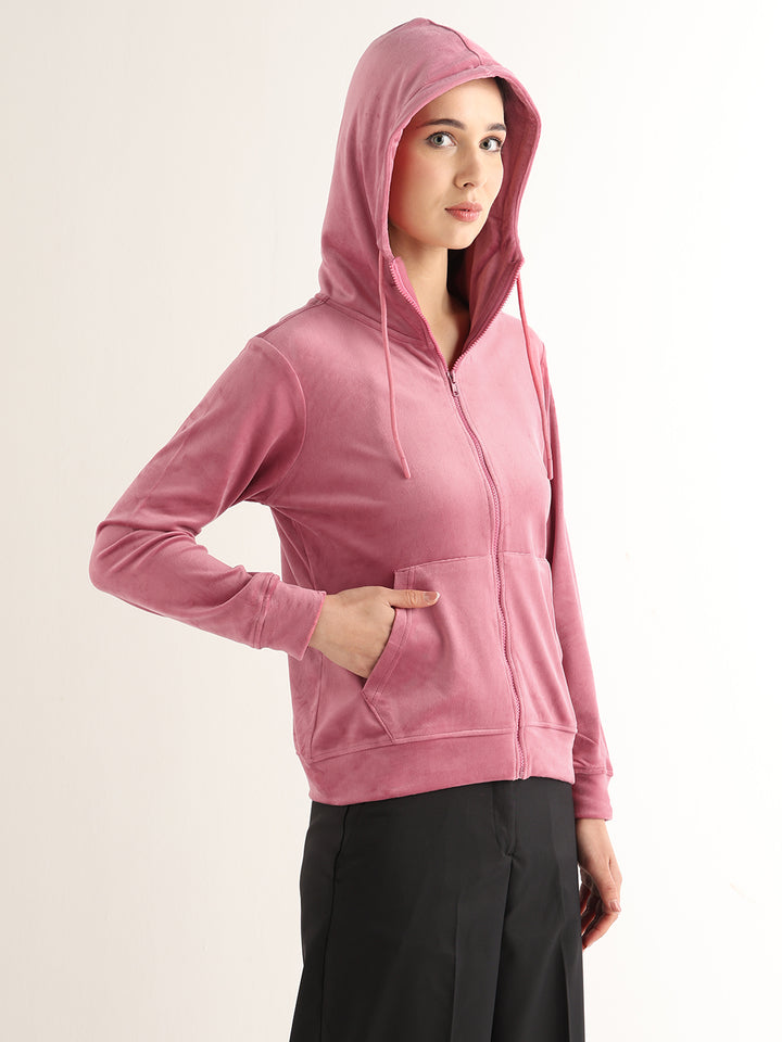Hancock Women Pink Solid Cotton Blend Regular Fit Casual Sweatshirt
