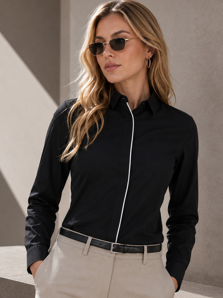 Women Black Solids Pure Cotton Slim Fit Formal Shirt