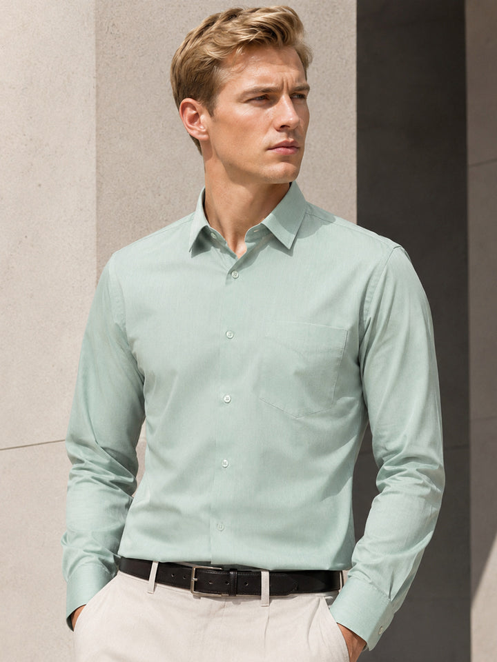 Men Green Solid Cotton Rich Slim fit Formal Shirt