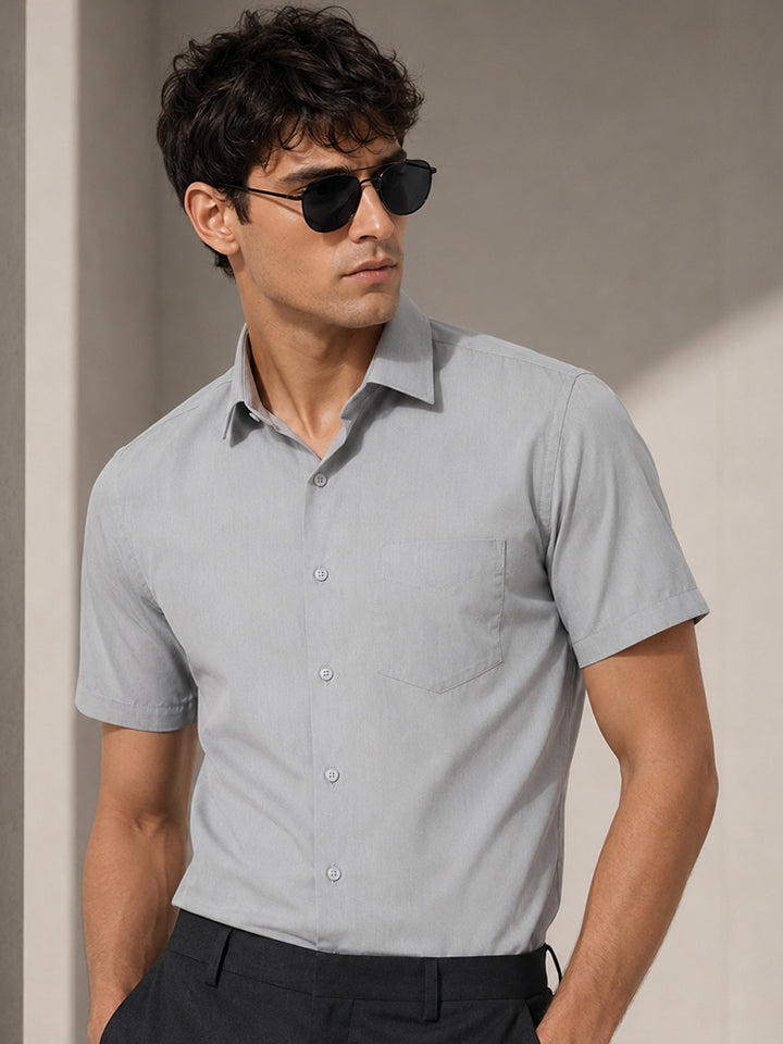 Men Grey Solid Cotton Rich Slim fit Formal Shirt