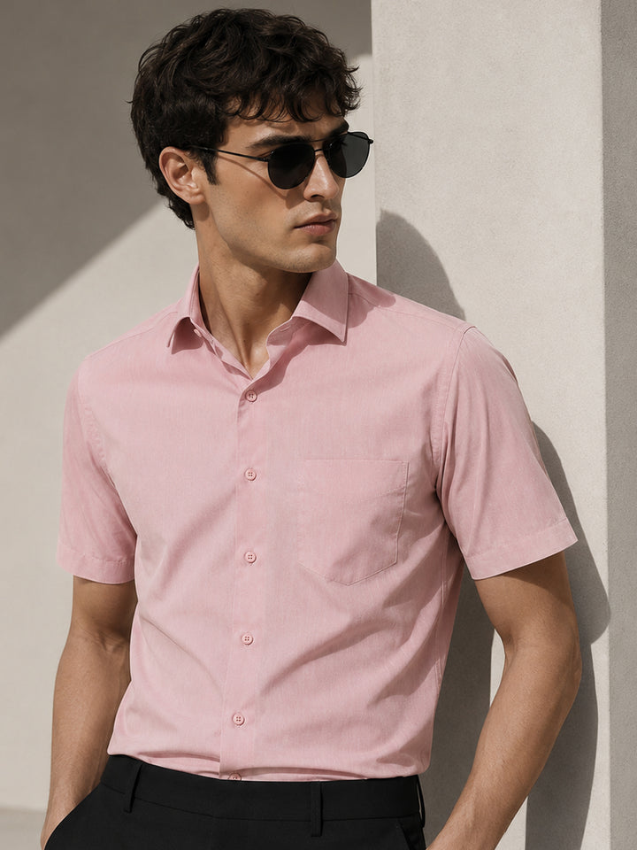 Men Coral Solid Cotton Rich Slim fit Formal Shirt