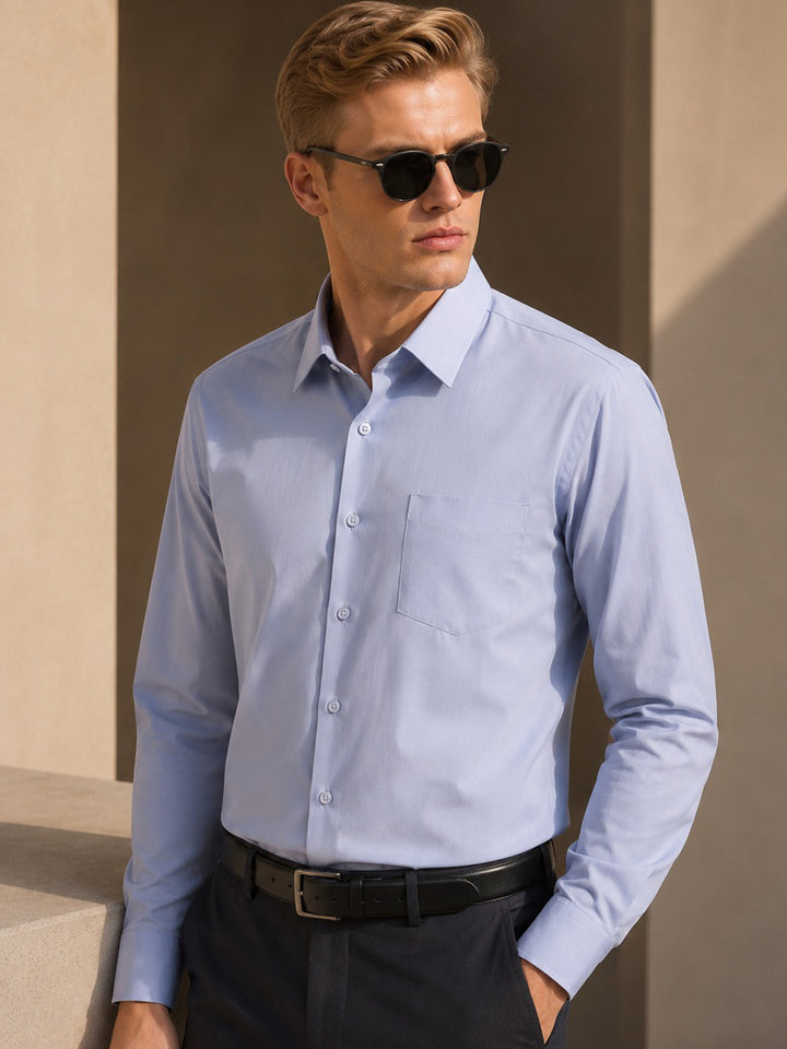 Men Blue Solid Cotton Rich Slim fit Formal Shirt