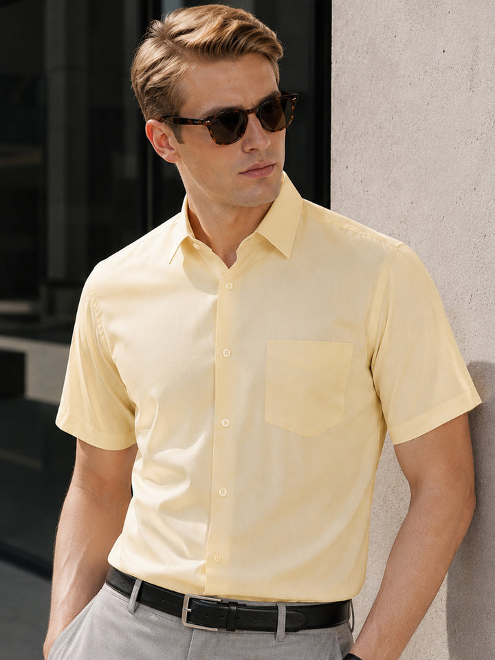 Men Yellow Solid Cotton Rich Slim fit Formal Shirt