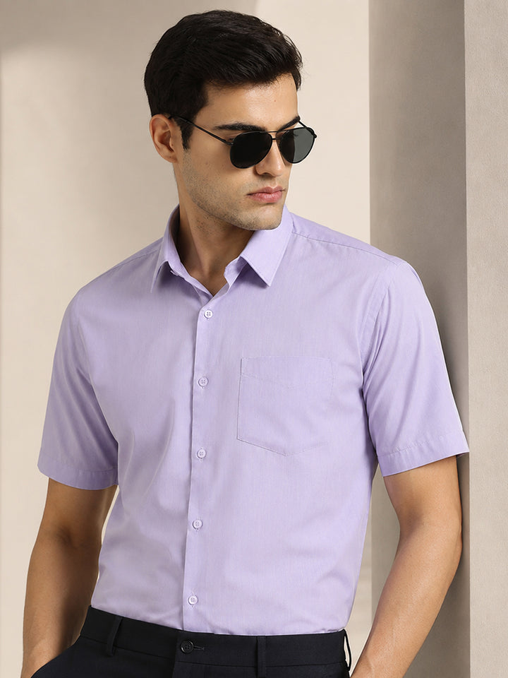 Men Purple Solid Cotton Rich Slim fit Formal Shirt