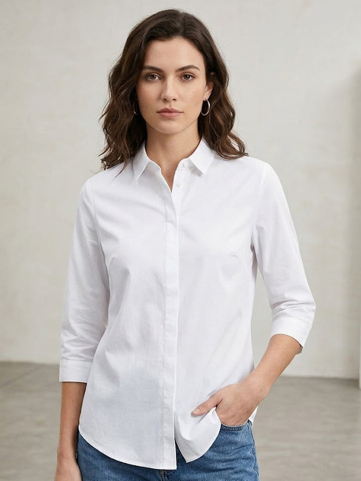 Women White Pure Cotton Solid Slim Fit Formal Shirt