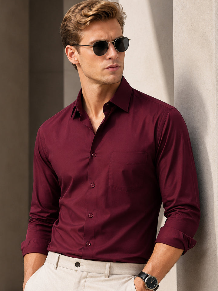 Men Burgundy Solid Pure Cotton Slim fit Formal Shirt