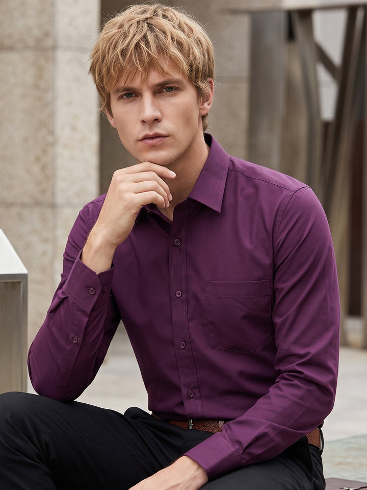 Men Purple Solid Rich Cotton Slim Fit Formal Shirt