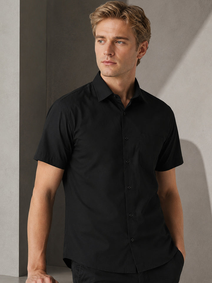Men Black Solid Pure Cotton Slim Fit Formal Shirt