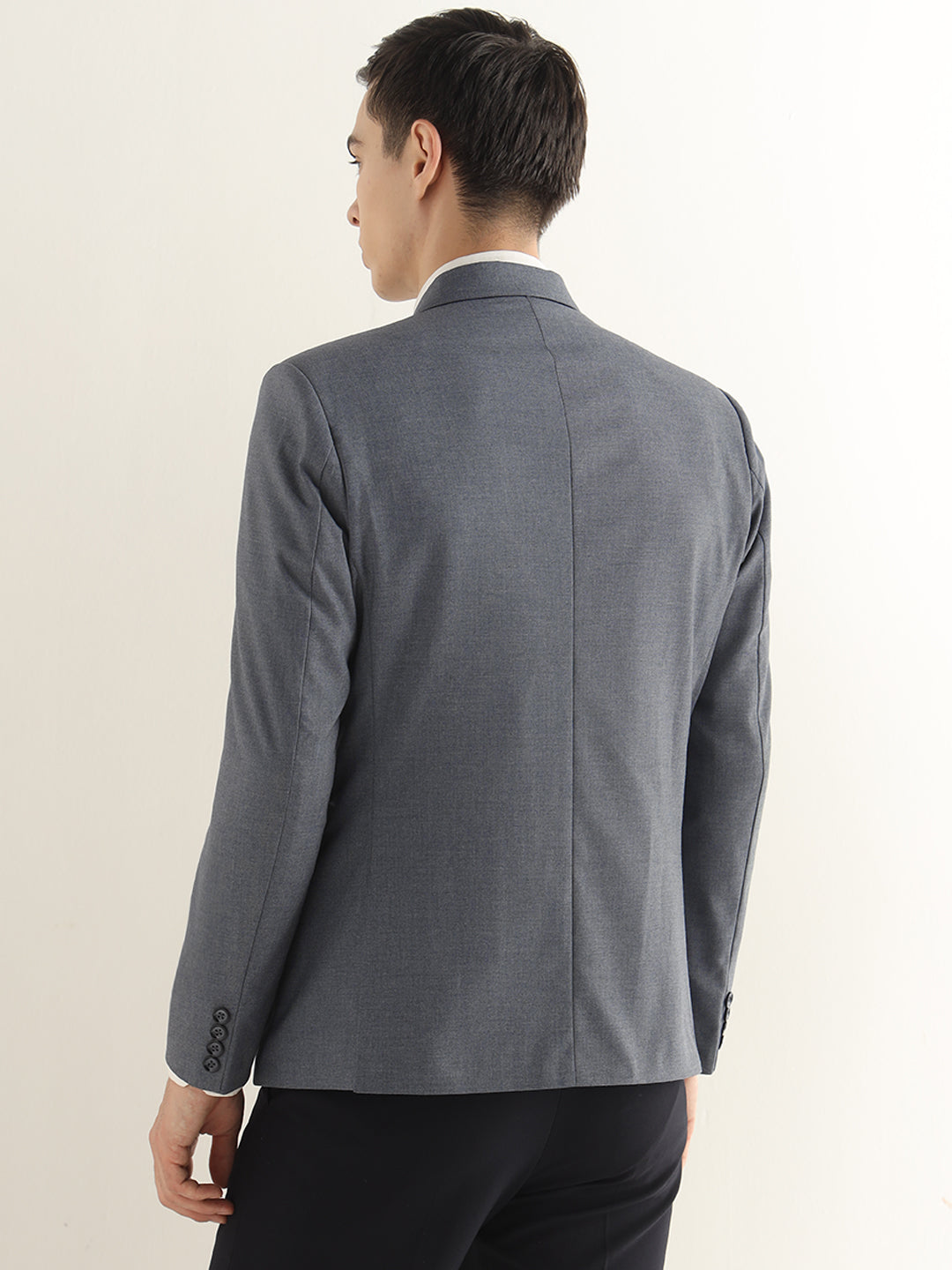 Hancock Men Bluish Grey Solid Polyester Slim Fit Formal Blazer