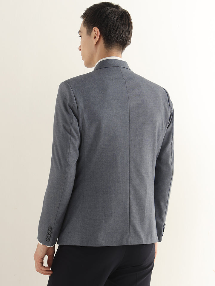 Hancock Men Bluish Grey Solid Polyester Slim Fit Formal Blazer