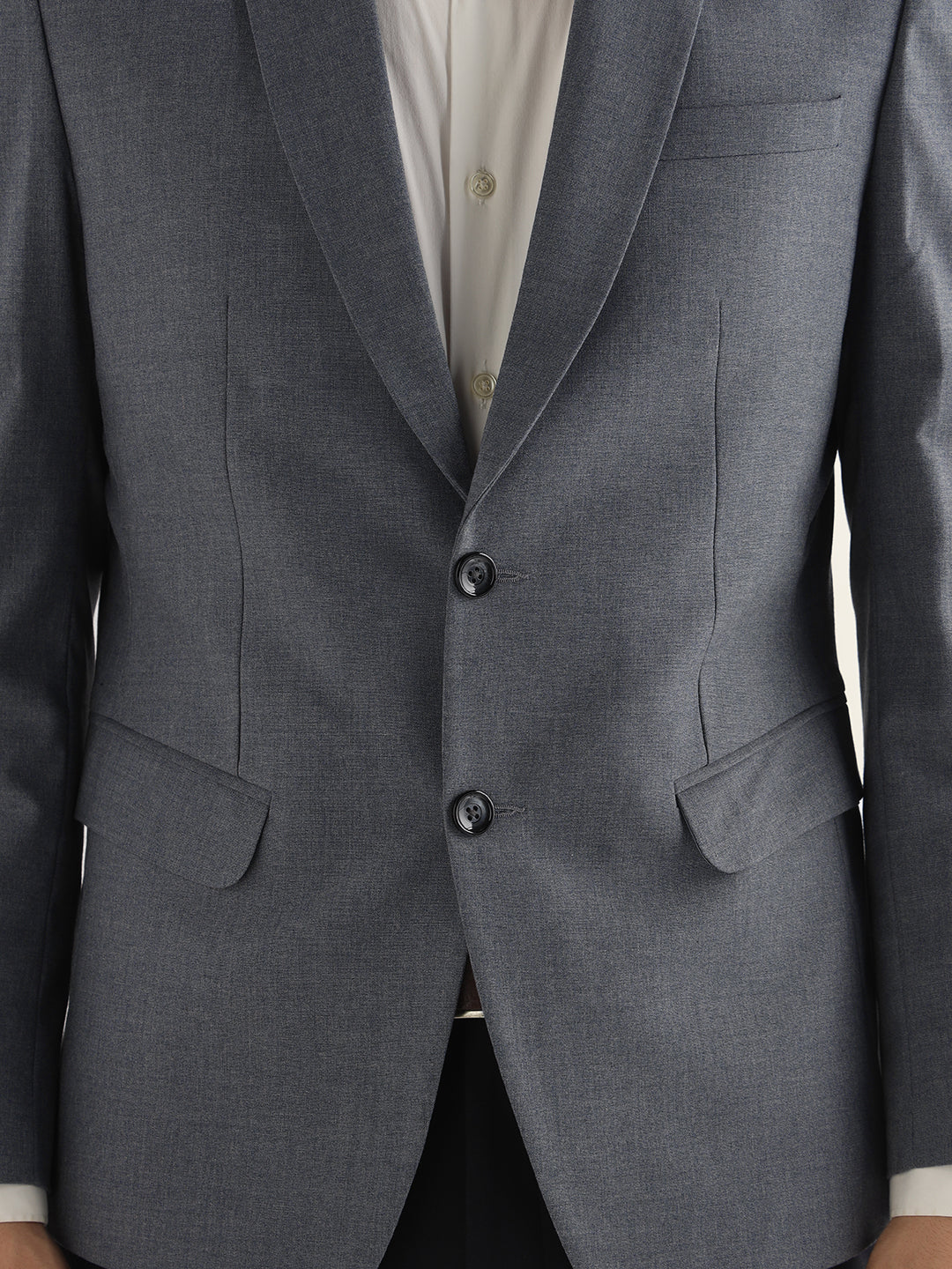 Hancock Men Bluish Grey Solid Polyester Slim Fit Formal Blazer