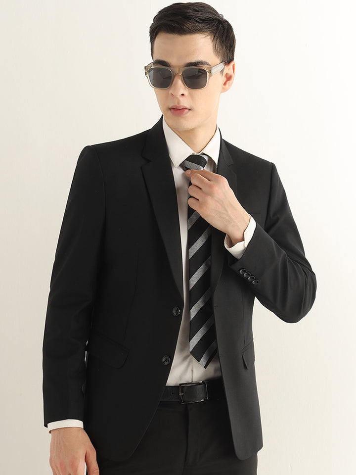 Hancock Men Black Solid Polyester Slim Fit Formal Blazer