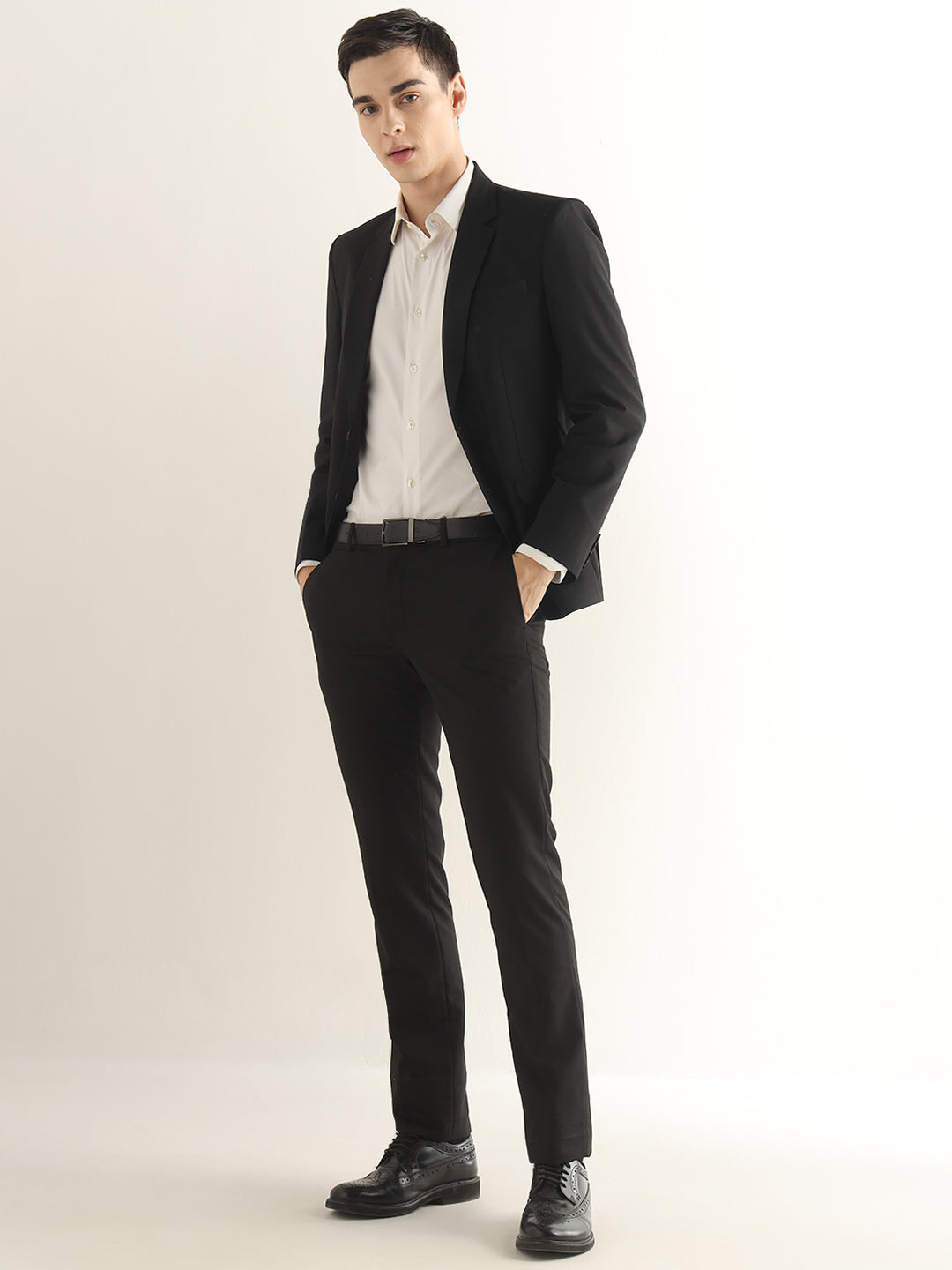 Hancock Men Black Solid Polyester Slim Fit Formal Blazer