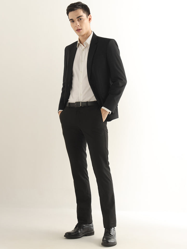 Hancock Men Black Solid Polyester Slim Fit Formal Blazer